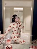 红酒甜心 香香 秘密 秋冬法兰绒家居服保暖加绒加厚新年红睡衣套