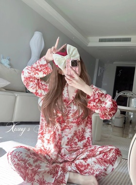 香香的秘密 好运千金 本命新年红色水墨丛林高端睡衣冰丝家居服女