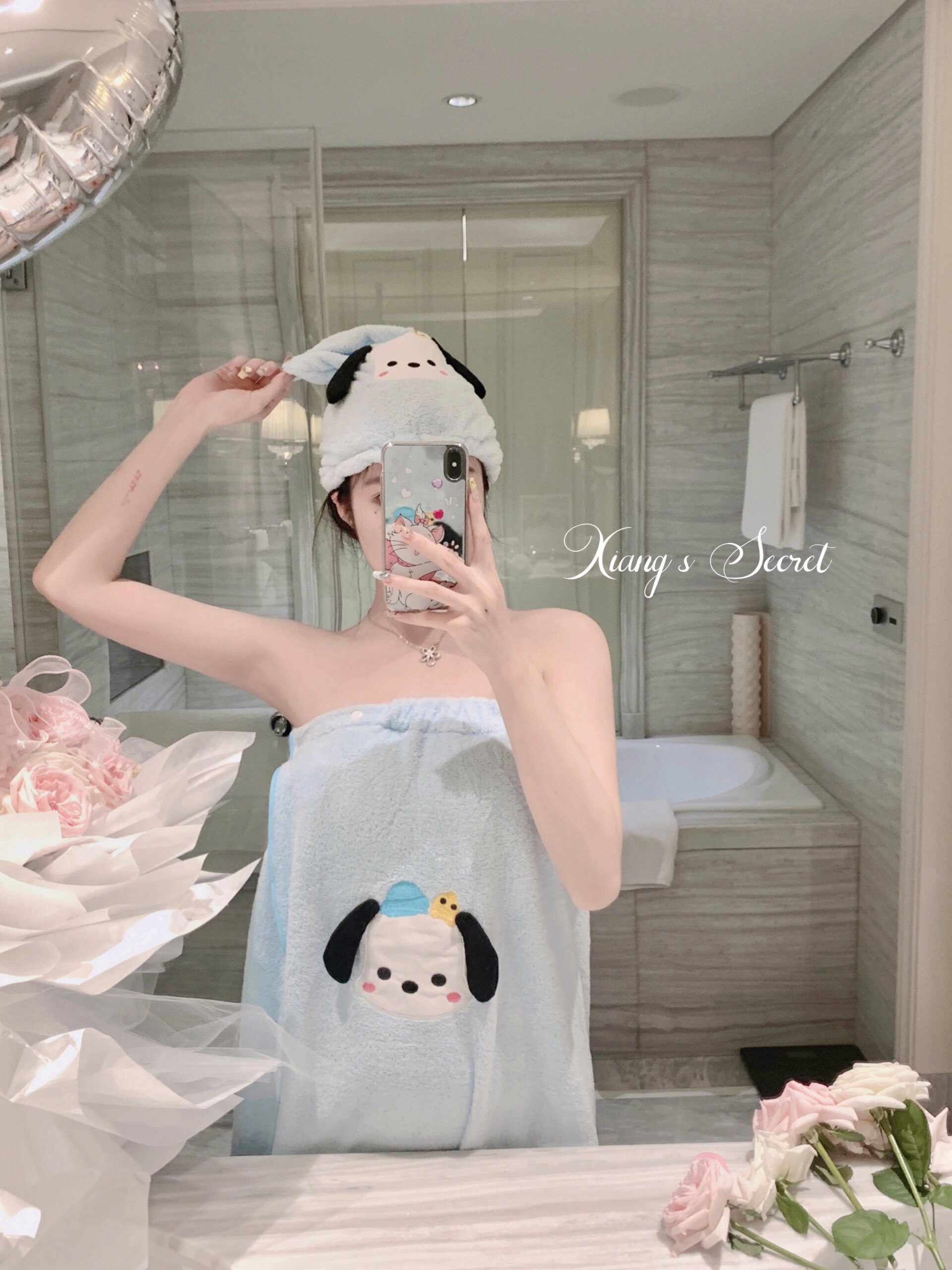 香香的秘密 奶油帕恰*卡通可爱浴裙浴巾吸水速干毛巾可裹四件套新