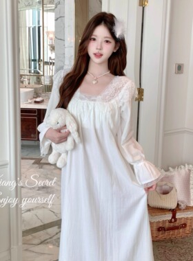 香香的秘密 qko同款vintage重工蕾丝高支棉提花睡裙带胸垫25新款