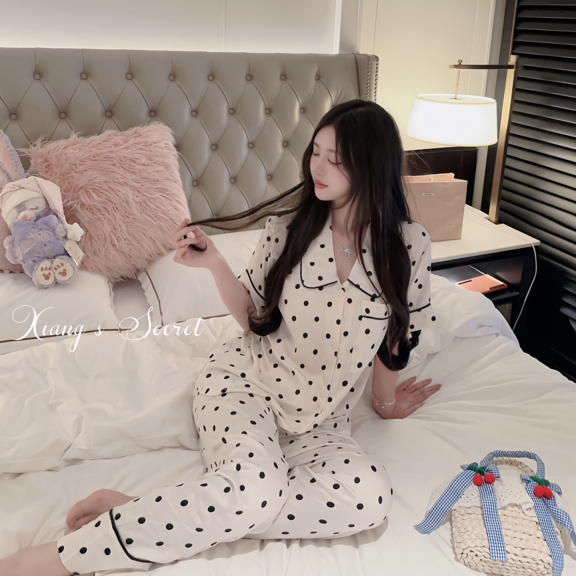 女贡缎棉舒适亲肤睡衣波点