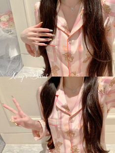 气质甜美印花缎面家居服睡衣家居服套装 芭蕾熊 秋冬新 秘密 香香