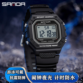 小方块手表男女初高中学生儿童青少年夜光防水防摔闹钟计时电子表