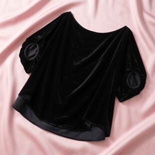 轻奢高级感盐系轻熟设计感罩衫 夏上衣 春夏斗篷真丝丝绒一字领短袖