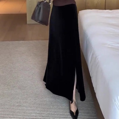 黑色金丝绒半身裙女春秋季2025