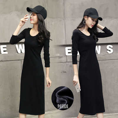 纯棉冬季加绒加厚圆领韩版连衣裙