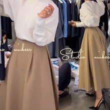 卡其色半身裙女夏中长款2025新款今年流行半裙高腰西装a字伞裙女