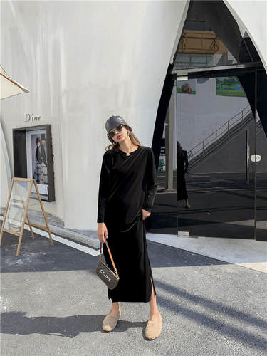 丝绒连衣裙小香风复古赫本风长裙