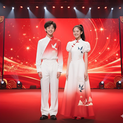 儿童大合唱团表演出服装红色主题初中小学生演讲诗歌朗诵主持比赛