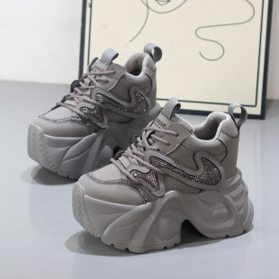 厚底松糕皮面显瘦单鞋 2025秋季 超高跟内增高12CM小个子坡跟老爹鞋