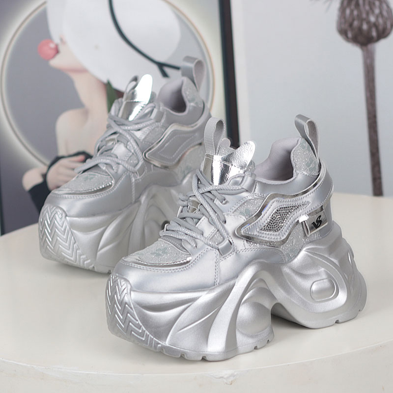 厚底松糕网面透气内增高老爹鞋