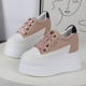 超高跟内增高12CM厚底松糕小白鞋 低帮坡跟休闲系带小个子运动鞋 女