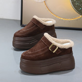2025秋冬棉鞋 女坡跟厚底超高跟内增高10CM小个子包头半拖毛毛棉鞋