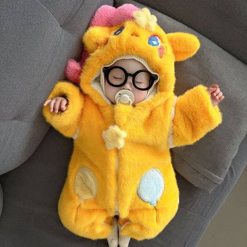 婴儿冬款加厚连体衣服超萌卡通洋气宝宝冬季外出保暖棉服哈衣爬服