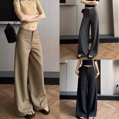大码美式慵懒风设计感休闲裤女秋季时尚松弛感低腰拖地阔腿裤