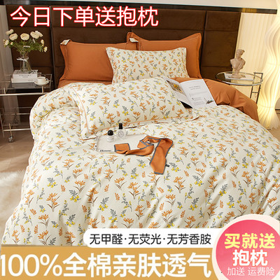 四件套加厚纯棉磨毛下单送抱枕