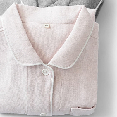 MUEJ日式睡衣女士秋冬加厚纯棉磨毛绒布纯色长袖家居服情侣套装男