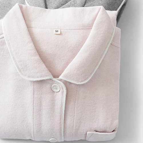 MUEJ无印弍睡衣女秋冬加厚纯棉磨毛绒布纯色长袖家居服情侣套装男