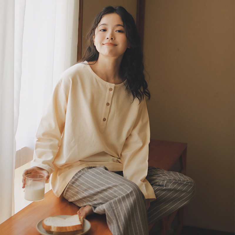 MUEJ原单睡衣女士秋冬全棉法兰绒可外穿套装纯棉磨毛套装家居服