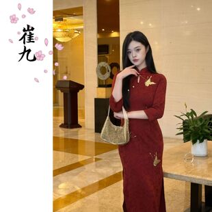 国风红色订婚结婚旗袍早秋中袖 新中式 连衣裙 金蝶舞 EACH崔九