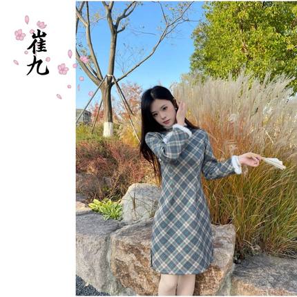 EACH崔九【森林之语】秋冬款加绒连衣裙小个子少女新中式改良旗袍