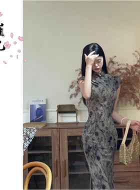 现货秒发 EACH崔九【秋言】新中式改良旗袍高级灰色连衣裙长裙