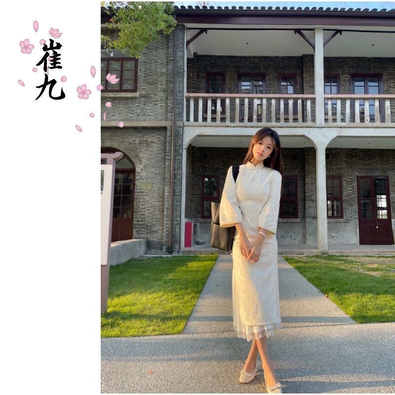EACH崔九秋冬款加绒长袖旗袍