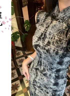 EACH崔九【絮语】春夏款绝美日常黑色新中式古法全开襟旗袍连衣裙