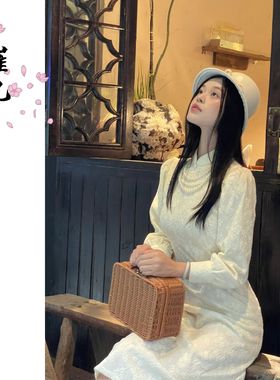 EACH崔九【莉莉安】新中式少女旗袍白色重工蕾丝日式千金风连衣裙