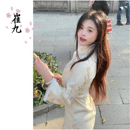 EACH崔九【玉漱】秋冬款加绒连衣裙日常可穿少女新中式改良旗袍