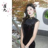 EACH崔九 改良旗袍 黑金气质连衣裙日常新中式 金竹词 春夏款