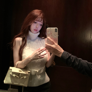 露肩气质小个子 设计感女秋冬短款 M900高领毛衣背心2025新款 打底衫