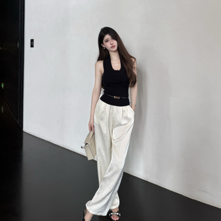 阔腿裤 慵懒风宽松长裤 2025新款 子薄款 显瘦高腰 夏白色裤 M900休闲裤