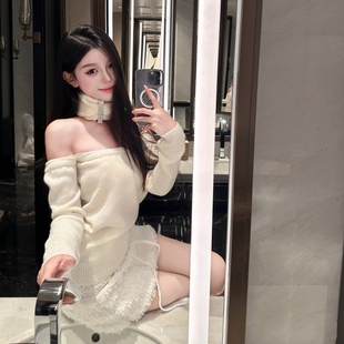 露肩气质小个子 设计感女秋冬短款 M900一字肩毛衣2025年新款 打底衫