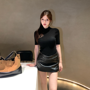 M900黑色短裙高腰A字裙半身裙女2025夏秋季 皮裙包臀裙子显瘦 新款