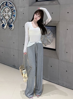 M900休闲裤阔腿裤女2025年新款裤子灰色宽松慵懒风松弛感长裤显瘦