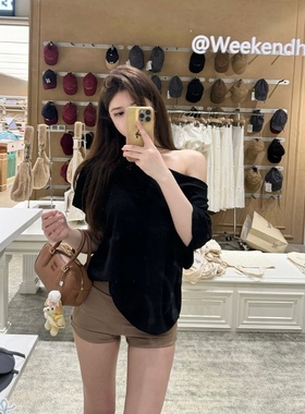 M900黑色t恤女宽松上衣半袖2026新款爆款短款夏季辣妹设计感体恤