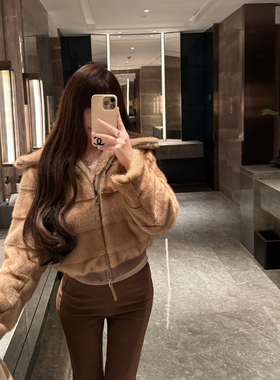 M900短款外套女环保毛秋冬季2026新款爆款时尚洋气百搭小个子名媛