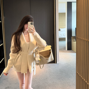 大衣小个子早秋百搭时尚 中长款 外套女2025新款 M900毛针织开衫