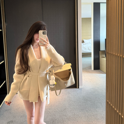 M900毛针织开衫外套女2025新款中长款大衣小个子早秋百搭时尚