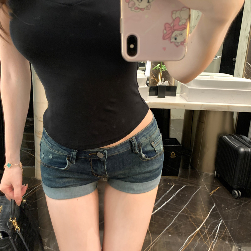M900牛仔短裤女夏季新款低腰卷边修身显瘦辣妹紧身提臀百搭热裤