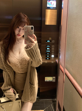 M900毛针织开衫外套女2026年新款中长款大衣小个子早秋百搭时尚