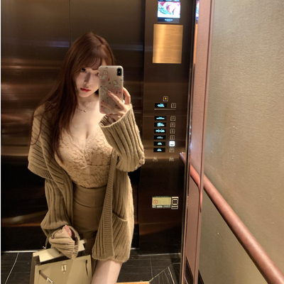 M900毛针织开衫外套女2025年新款中长款大衣小个子早秋百搭时尚