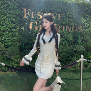 毛衣女秋冬穿搭 紧身显瘦纯欲风短款 M900氛围感长袖 毛绒拼接针织衫