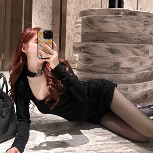 子女夏季 M900短裤 裤 2025新款 春秋黑色粗花呢高腰宽松小个子 休闲裤