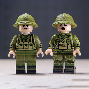 MOC军事战士兵积木越军人仔3D打印头盔武器配件迷彩服小颗粒玩具