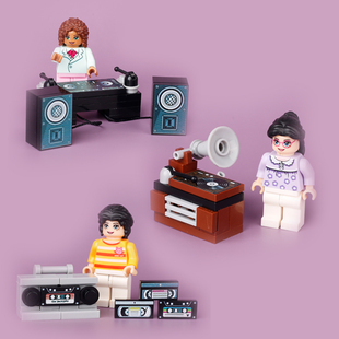 MOC生活场景配件唱片留声机录音收音机印刷件小颗粒积木兼容乐