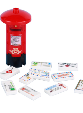 MOC城市街景邮箱邮筒信件印刷 80170 1X2人仔小颗粒积木兼容