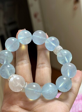 温柔气质天然海蓝宝白水晶手串女生ins冷淡风原创大直径赵露思diy