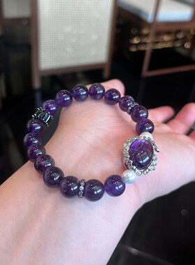 天然紫水晶手链浓郁深紫水晶手串简约紫色盒子手链小众轻奢手链女